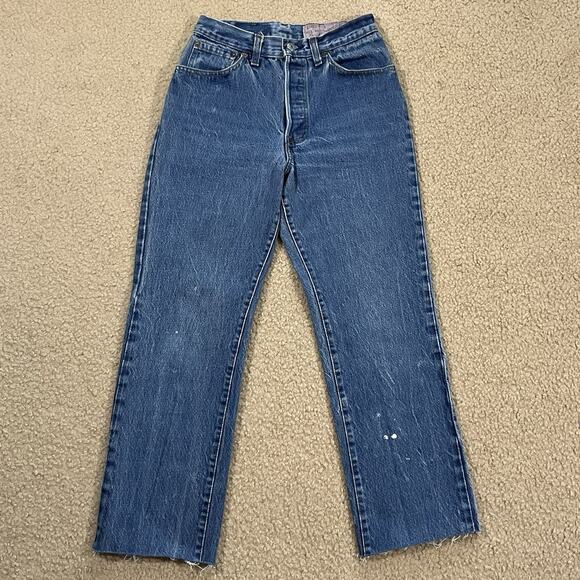 Vintage 80's Levis 26501 High Rise Button Fly Denim Jeans Cropped Size 26x26 - Picture 2 of 12